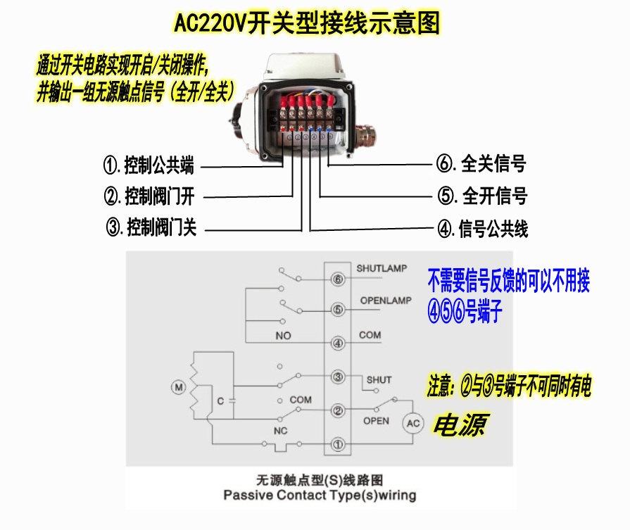 ac220v电动球阀接线图